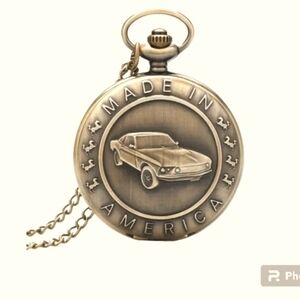New Vintage Car Bronze Quartz pocket watch chain
